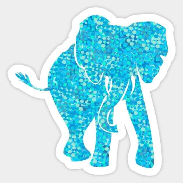 Beautiful Blue Elephant. A majestic elephant in a speckled pattern of aqua, aquamarine and turquoise spots and dots. Sticker by innerspectrum